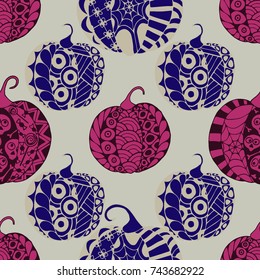 Halloween Zentangle Pattern. Hand Drawn Doodle Pumpkins Scanned and Traced to Vector. Halloween Seamless Background with Carved Pumpkins. Good for Rapport, Textile, Fabric or Wrapping
