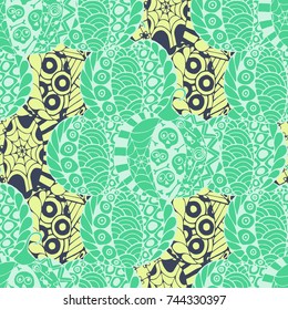 Halloween Zentangle Pattern. Hand Drawn Doodle Pumpkins Scanned and Traced to Vector. Halloween Seamless Background with Carved Pumpkins. Good for Rapport, Textile, Fabric or Wrapping