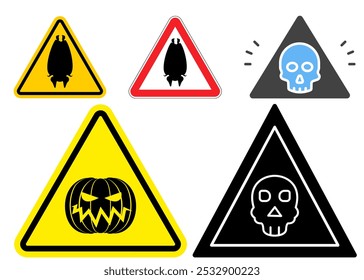 Halloween Zombie, Murciélago, Calabaza y Esqueleto Cabeza Señal Tableros Precaución, Diseños de advertencia espeluznantes, Tipografía inquietante, Divertidos gráficos de Halloween, Perfecto para casas encantadas o fiestas, Elemento de Halloween