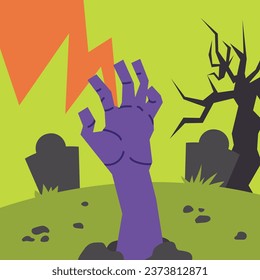 halloween zombie cemetery creepy scary in flat illustration