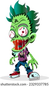 Halloween zombie character Green nasty evil dirty with different eyes and clawed hands green skin with holes Vector