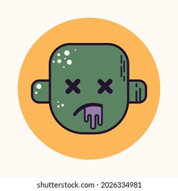 Halloween zombie character. Simple linear flat icon. Colorful magic isolated illustration. Vector design