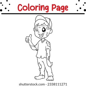 Halloween zombie coloring page. Halloween Trick or Treat Black and white vector illustration for coloring book