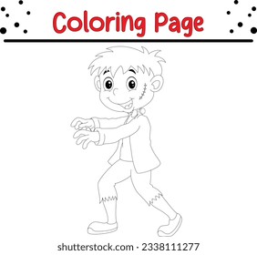 Halloween zombie coloring page. Halloween Trick or Treat Black and white vector illustration for coloring book