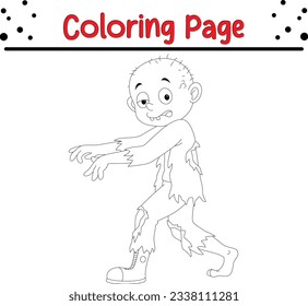 Halloween zombie coloring page. Halloween Trick or Treat Black and white vector illustration for coloring book