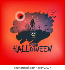 Halloween Zombie Concept Horror Background - Optional Party, Events, Advertising, Announcement Vector Template