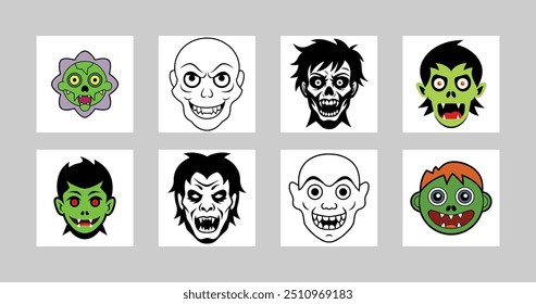 Halloween Zombie Face Graphic Vector Element Illustration for Spooky Icon and Logo Design.