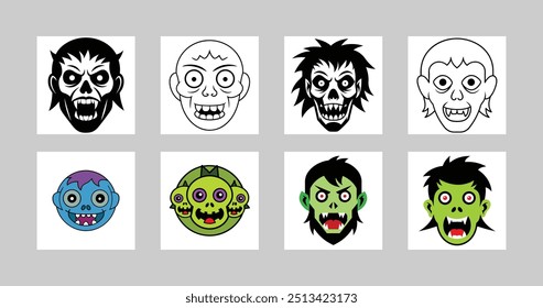 Halloween Zombie Face Graphic Vector Element Illustration for Spooky Icon and Logo Design.