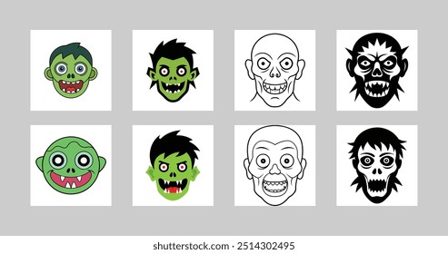 Halloween Zombie Face Graphic Vector Element Illustration for Spooky Icon and Logo Design.