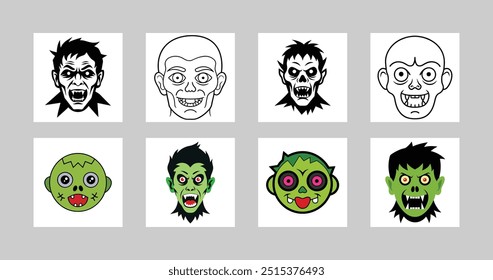 Halloween Zombie Face Graphic Vector Element Illustration for Spooky Icon and Logo Design.