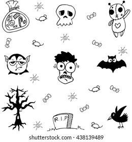 Halloween zombie and ghost doodle vector art illustration