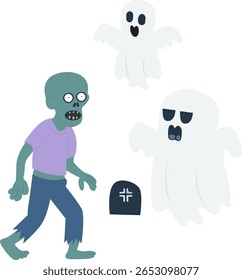 Halloween, Zombie, Ghosts, Gravestone, Halloween Cartoon