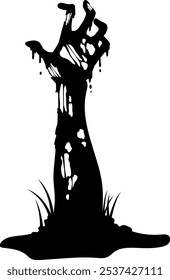 Halloween Zombie Hand Schwarz Silhouette. handgezeichnete Vektorgrafik einzeln auf transparentem Hintergrund