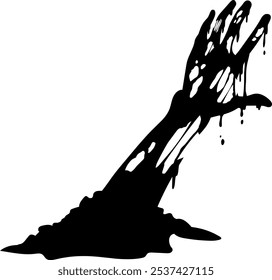 Halloween Zombie Hand Schwarz Silhouette. handgezeichnete Vektorgrafik einzeln auf transparentem Hintergrund