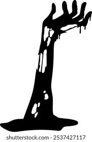 Halloween Zombie Hand Schwarz Silhouette. handgezeichnete Vektorgrafik einzeln auf transparentem Hintergrund