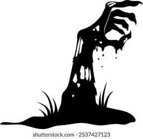 Halloween Zombie Hand Schwarz Silhouette. handgezeichnete Vektorgrafik einzeln auf transparentem Hintergrund