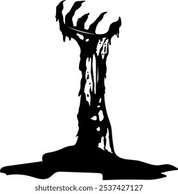 Halloween Zombie Hand Schwarz Silhouette. handgezeichnete Vektorgrafik einzeln auf transparentem Hintergrund