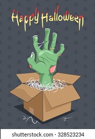 Halloween and  Zombie hand from the box - Vector Illustration