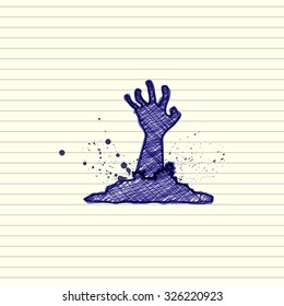 Halloween Zombie Hand Doodle In Blue Pen