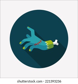 Halloween zombie hand flat icon with long shadow,eps10