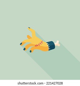 Halloween zombie hand flat icon with long shadow,eps10