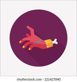 Halloween zombie hand flat icon with long shadow,eps10