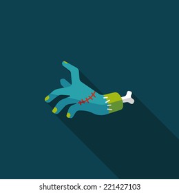 Halloween zombie hand flat icon with long shadow,eps10