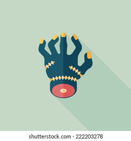 Halloween zombie hand flat icon with long shadow,eps10