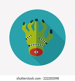 Halloween zombie hand flat icon with long shadow,eps10