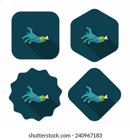 Halloween zombie hand flat icon with long shadow,eps10