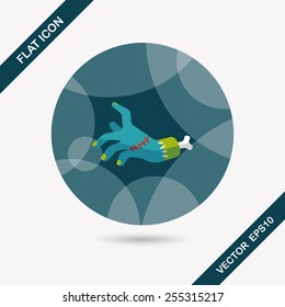 Halloween zombie hand flat icon with long shadow,eps10