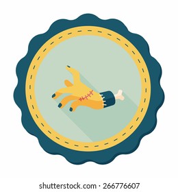 Halloween zombie hand flat icon with long shadow,eps10