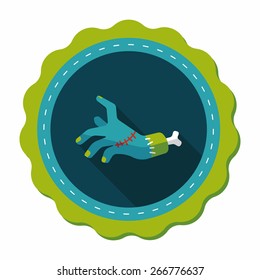 Halloween zombie hand flat icon with long shadow,eps10