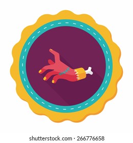 Halloween zombie hand flat icon with long shadow,eps10