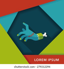 Halloween zombie hand flat icon with long shadow,eps10