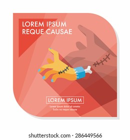 Halloween zombie hand flat icon with long shadow,eps10