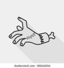 Halloween zombie hand flat icon with long shadow, line icon