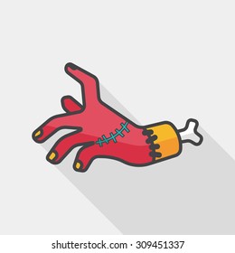 Halloween zombie hand flat icon with long shadow, eps10