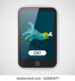 Halloween zombie hand flat icon with long shadow,eps10