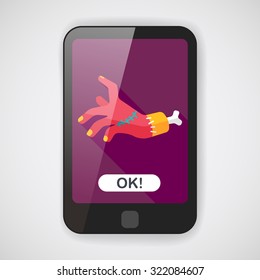 Halloween zombie hand flat icon with long shadow,eps10