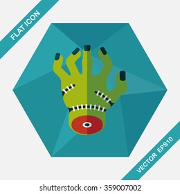 Halloween zombie hand flat icon with long shadow,eps10