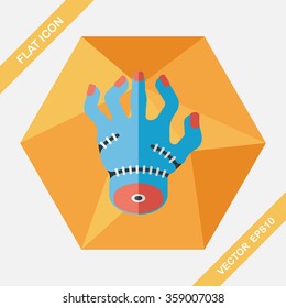 Halloween zombie hand flat icon with long shadow,eps10