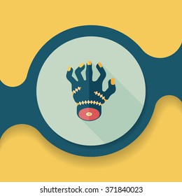 Halloween zombie hand flat icon with long shadow,eps10