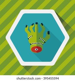 Halloween zombie hand flat icon with long shadow,eps10
