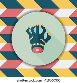 Halloween zombie hand flat icon with long shadow,eps10