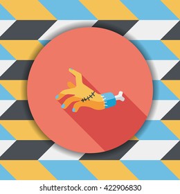 Halloween zombie hand flat icon with long shadow,eps10