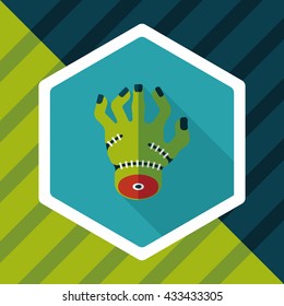 Halloween zombie hand flat icon with long shadow,eps10