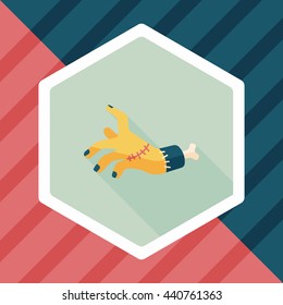 Halloween zombie hand flat icon with long shadow,eps10