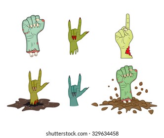 halloween Zombie hand gesture vector set - realistic cartoon isolated illustration. Image of scary monster hand gesture. Picture isolated on white background.