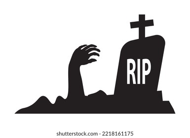 Halloween Zombie hand and grave isolated on white background